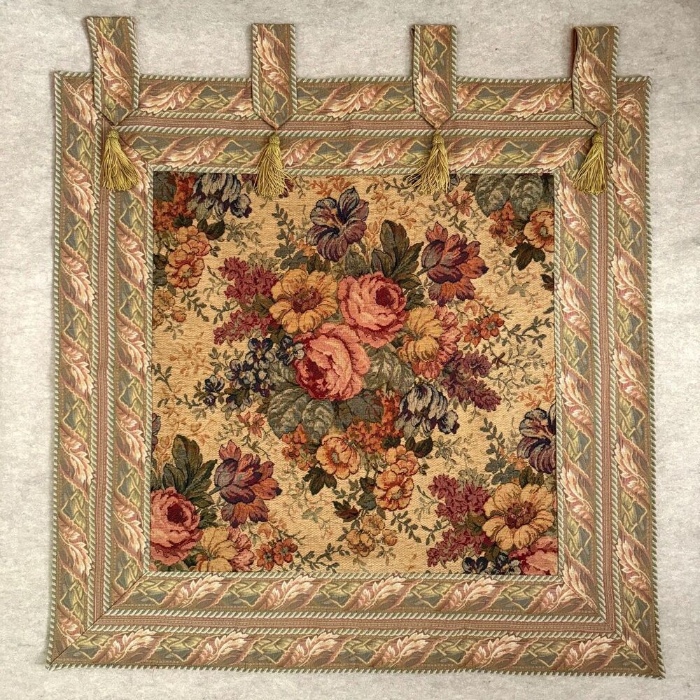Vintage Renaissance Woven Arts Victorian Floral Tapestry Wall Hanging France